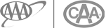 The image shows two circular logos side by side. The left logo has "AAA" with an orbital swoosh, and the right logo has "CAA" inside a circle.