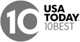The image shows a logo with the text "USA TODAY 10Best" next to a circular graphic containing the number 10.