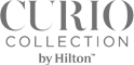 The image features the logo of "Curio Collection by Hilton" in a stylized font.